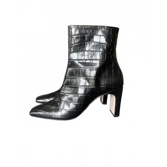 Schutz Black Croc-Embossed Women's Heeled Ankle Boots - Picture 1 of 7